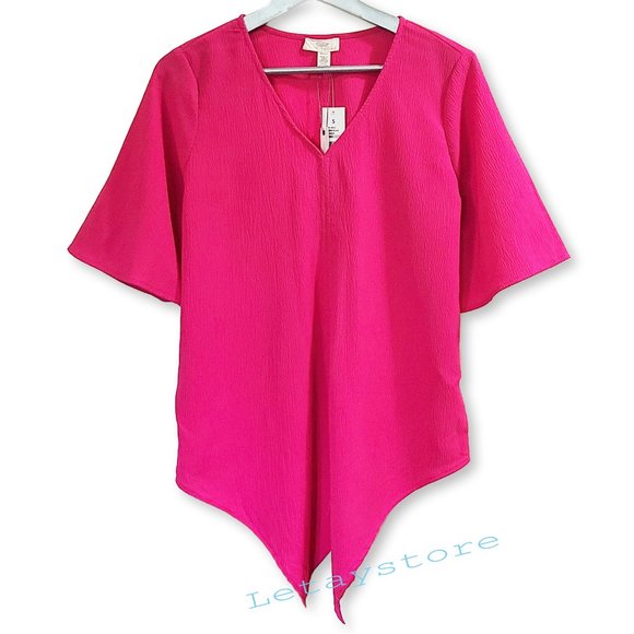 NWT Cupio Blush V-neck Tie Front Textured Pink Shirt Blouse - Picture 5 of 5
